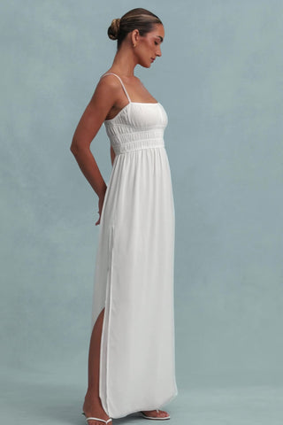 Shirred Camisole Maxi Dress in White