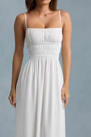 Shirred Camisole Maxi Dress in White