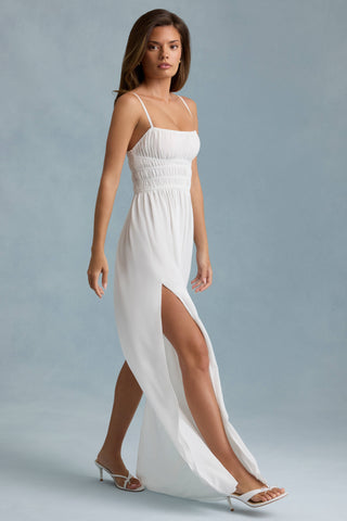 Shirred Camisole Maxi Dress in White