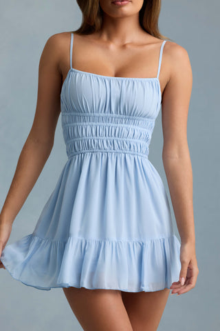 Shirred Camisole Mini Dress in Sky Blue