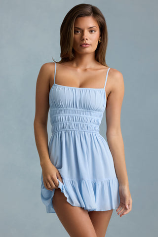 Shirred Camisole Mini Dress in Sky Blue