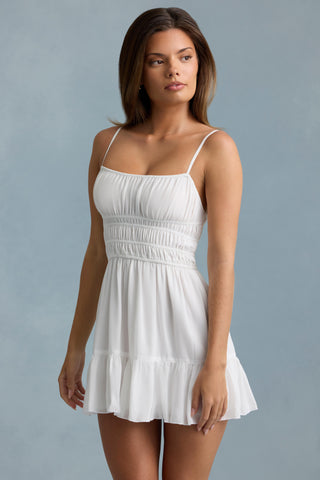Shirred Camisole Mini Dress in White
