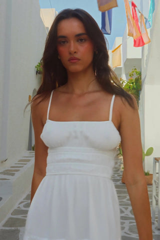 Shirred Camisole Mini Dress in White