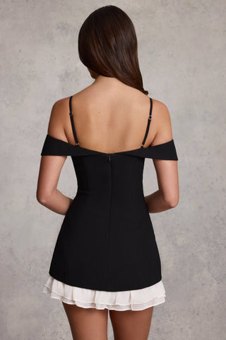 Off-Shoulder Ruffle A-Line Mini Dress in Black
