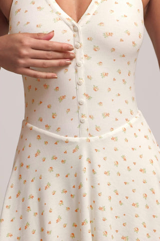 Modal Button-Detail A-Line Mini Dress in Floral Print