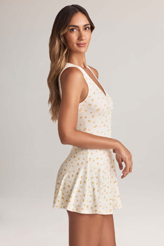 Modal Button-Detail A-Line Mini Dress in Floral Print