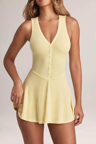 Modal Button-Detail A-Line Mini Dress in Lemon Sherbet