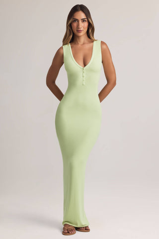 Modal Button-Detail Maxi Dress in Sage Green