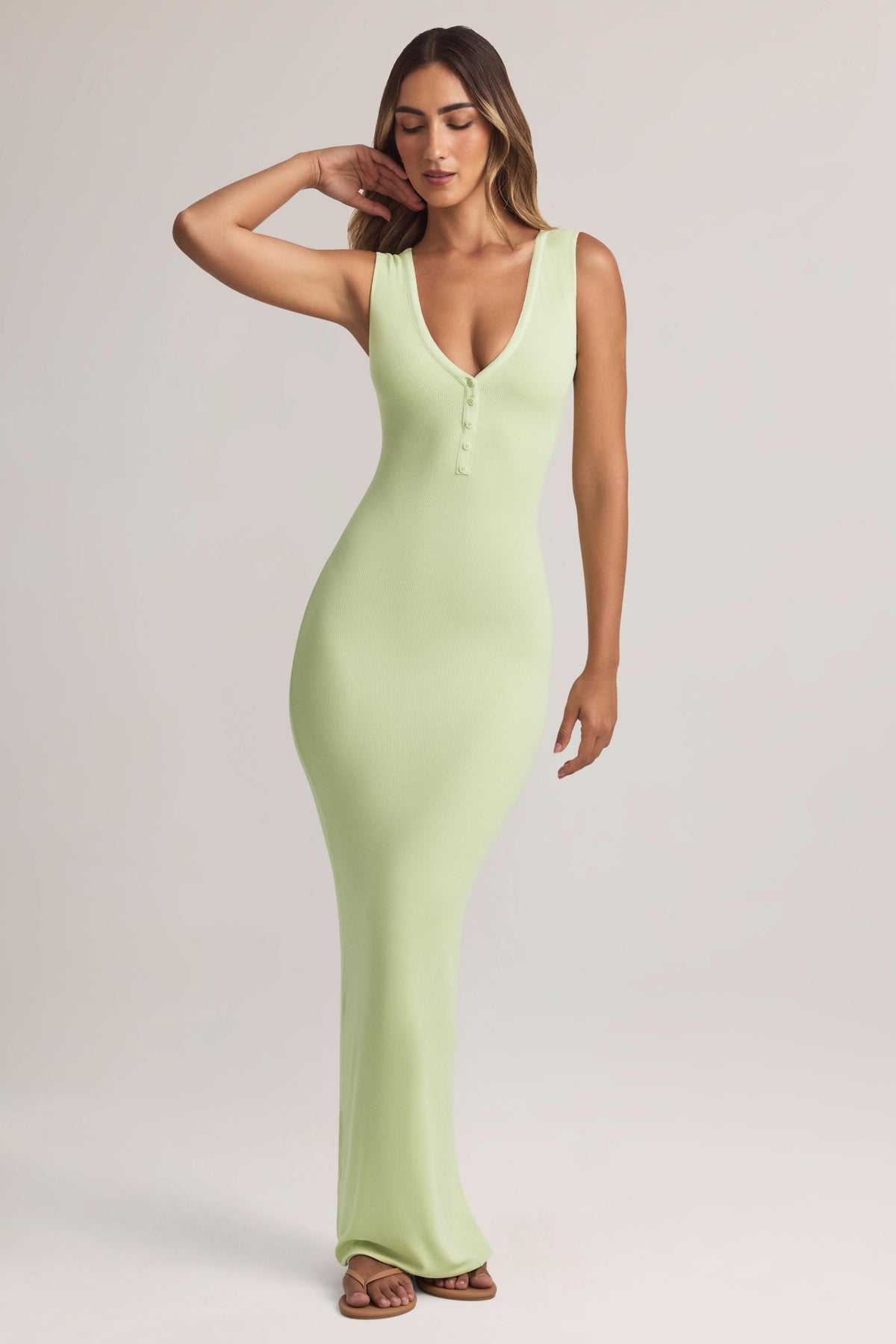 Modal Button-Detail Maxi Dress in Sage Green