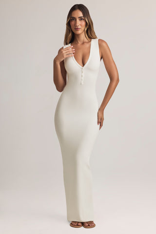 Modal Button-Detail Maxi Dress in White