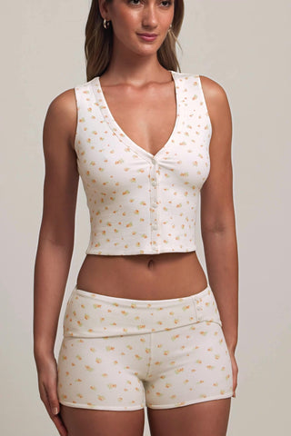 Modal Foldover Mid-Rise Shorts in Floral Print