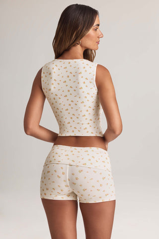 Modal Foldover Mid-Rise Shorts in Floral Print