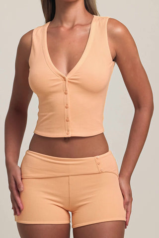 Modal Foldover Mid-Rise Shorts in Peach