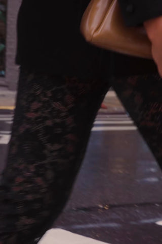 Mid-Rise Lace Flared Trousers in Black