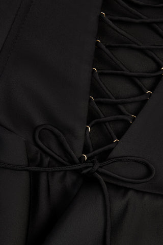 Ruffled Lace-Up Corset Playsuit in Black