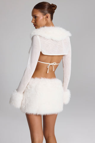 Faux Fur-Trim Bolero in White