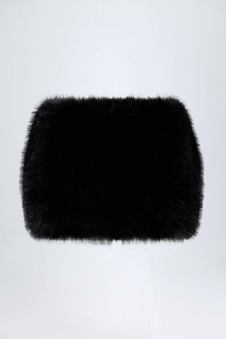 Buckle-Detail Faux Fur Micro Mini Skirt in Black