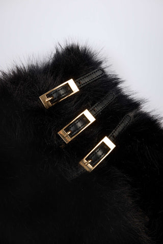 Buckle-Detail Faux Fur Micro Mini Skirt in Black