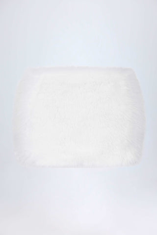 Buckle-Detail Faux Fur Micro Mini Skirt in White