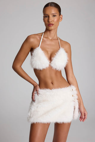 Buckle-Detail Faux Fur Micro Mini Skirt in White