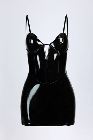 Vinyl Corset Mini Dress in Black