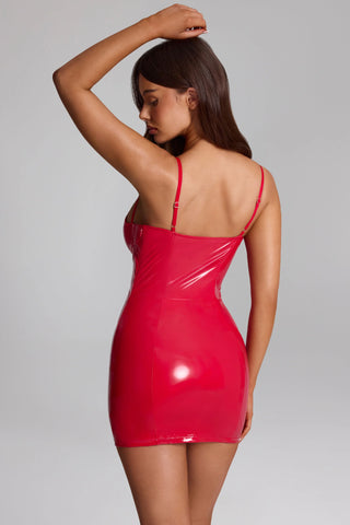 Vinyl Corset Mini Dress in Fire Red