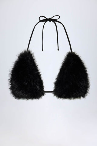 Faux Fur Triangle Bralette in Black