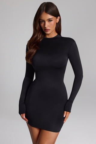 Slinky Jersey Backless Mini Dress in Black