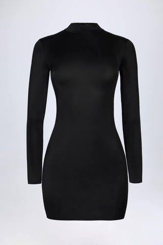 Slinky Jersey Backless Mini Dress in Black