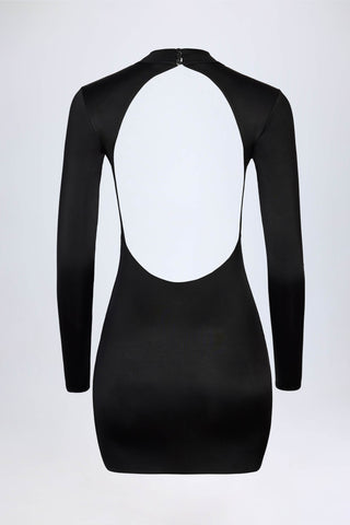 Slinky Jersey Backless Mini Dress in Black