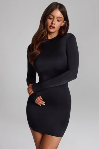 Slinky Jersey Backless Mini Dress in Black