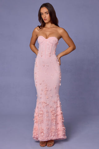 Lace-Up Corset Maxi Dress in Soft Pink