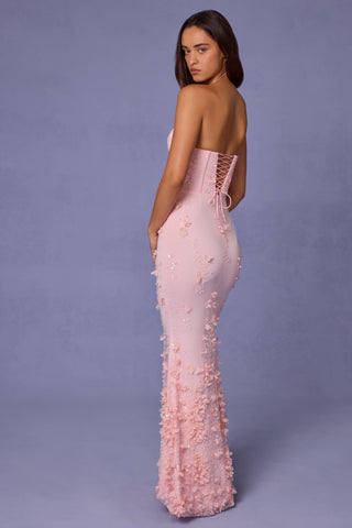 Lace-Up Corset Maxi Dress in Soft Pink