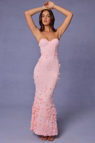 Lace-Up Corset Maxi Dress in Soft Pink