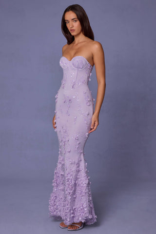 Lace-Up Corset Maxi Dress in Lilac
