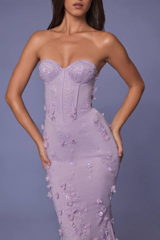 Lace-Up Corset Maxi Dress in Lilac