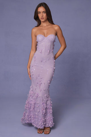 Lace-Up Corset Maxi Dress in Lilac