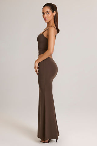 Modal Mid-Rise Fishtail Maxi Skirt in Chocolate Brown