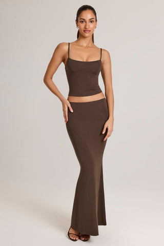 Modal Mid-Rise Fishtail Maxi Skirt in Chocolate Brown