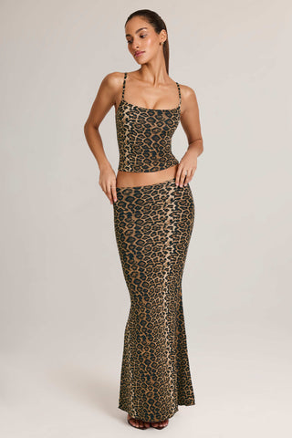 Modal Mid-Rise Fishtail Maxi Skirt in Leopard Print