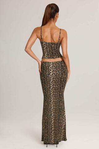 Modal Mid-Rise Fishtail Maxi Skirt in Leopard Print
