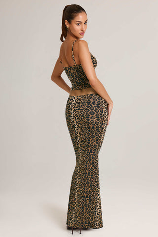 Modal Mid-Rise Fishtail Maxi Skirt in Leopard Print