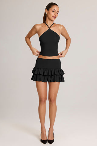 Modal Ruffle Mid-Rise Mini Skort in Black