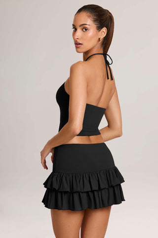 Modal Ruffle Mid-Rise Mini Skort in Black