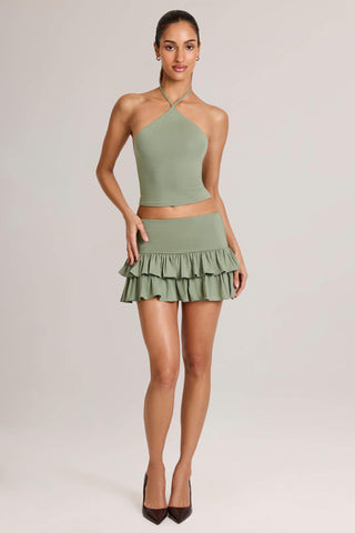 Modal Ruffle Mid-Rise Mini Skort in Sage Green