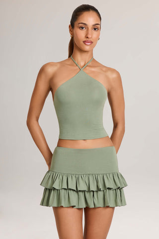 Modal Ruffle Mid-Rise Mini Skort in Sage Green