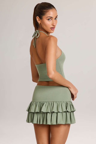 Modal Ruffle Mid-Rise Mini Skort in Sage Green