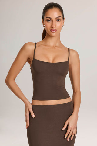Modal Scoop-Neck Tank Top in Chocolate Brown