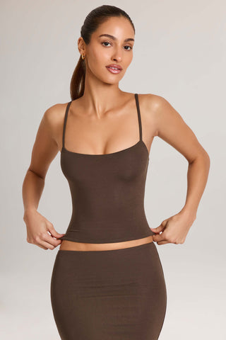 Modal Scoop-Neck Tank Top in Chocolate Brown