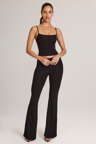 Modal Mid-Rise Flared Trousers in Black